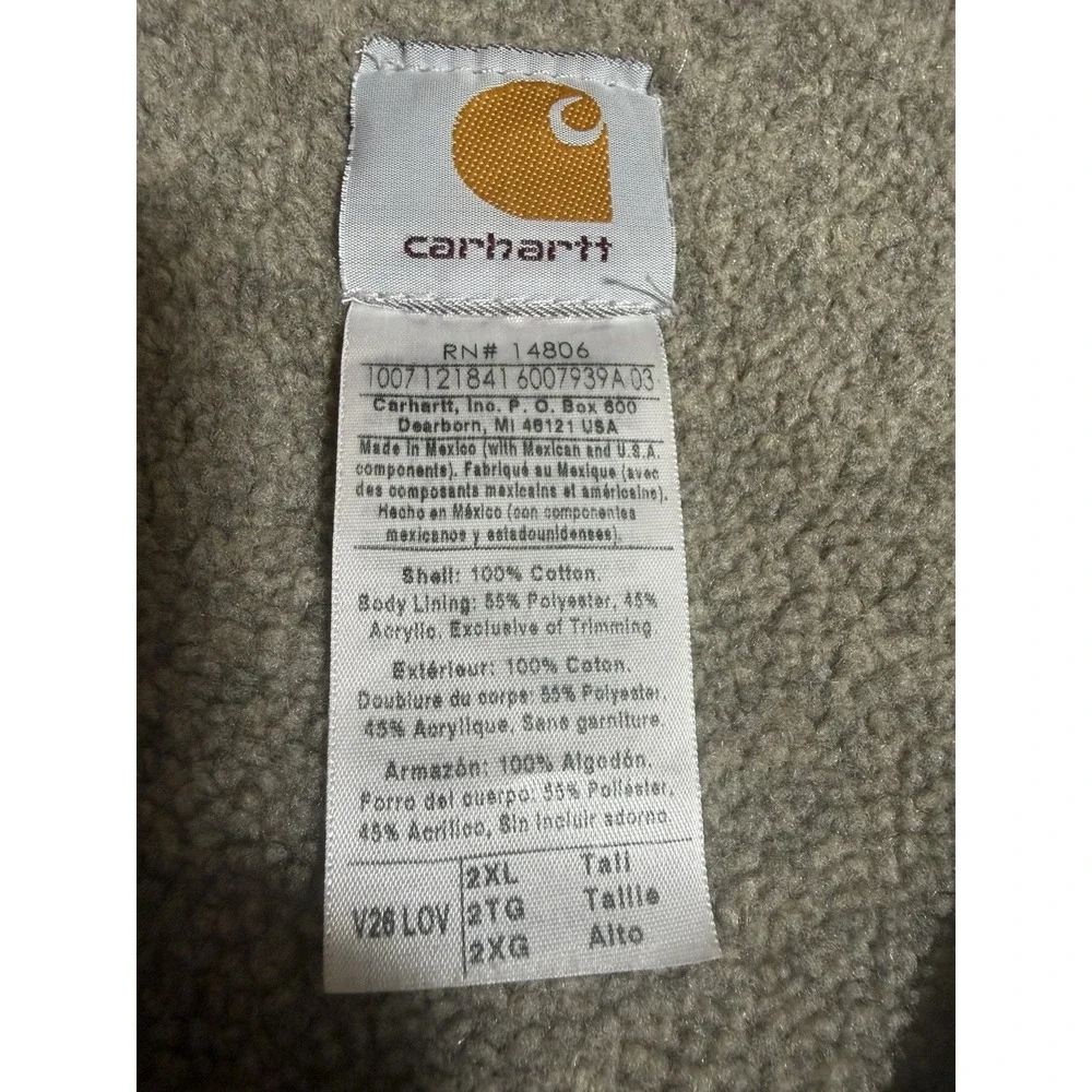 Carhartt Men's Duck Canvas Vest V28 2XL Tall Full Zip Sherpa Lined Green Ranch